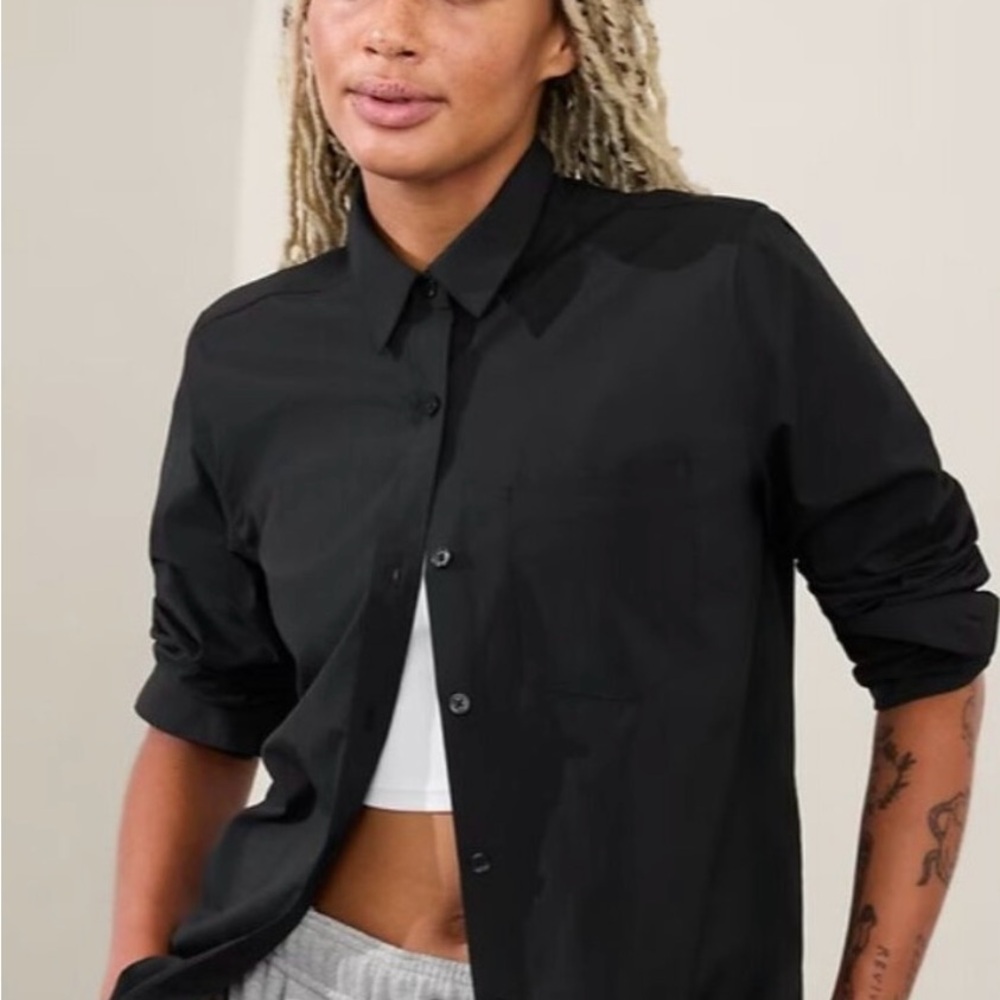 Athleta Midday Black Button Down Shirt NWT